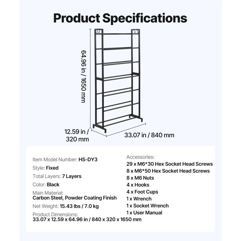 VEVOR 3D Printer Filament Storage Rack, 7 Tier Heavy Duty Storage Shelves for 3D Printing Filaments, Filament Spool Holders Racks for 3D Printing Studio, Home Studio, Office, Workshop (Shelf Only)