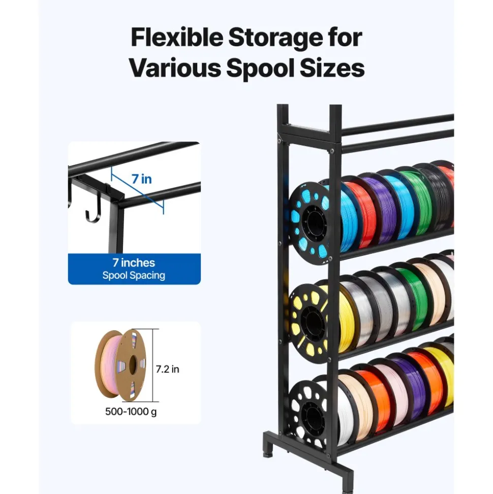 VEVOR 3D Printer Filament Storage Rack, 7 Tier Heavy Duty Storage Shelves for 3D Printing Filaments, Filament Spool Holders Racks for 3D Printing Studio, Home Studio, Office, Workshop (Shelf Only)