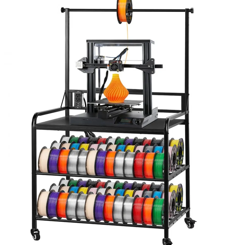 VEVOR 3D Printer Filament Storage Rack, 3 Tier Heavy Duty Storage Shelf, Rolling Filament Spool Holders Racks with Wheels, Filaments Organzied for 3D Printing Station, Office, Workshop (Shelf Only)