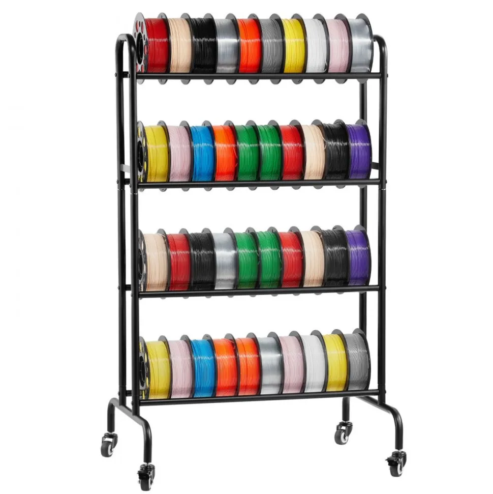 VEVOR 3D Printer Filament Storage Rack, 4 Tier Heavy Duty Storage Shelf, Rolling Filament Spool Holders Racks with Wheels, Filaments Organzied for 3D Printing Station, Office, Workshop (Shelf Only)