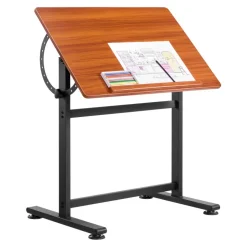 VEVOR Drafting Table, Adjustable 0°–90° Tilt Drawing Desk, Portable Artist Table with Black H-Frame and Brown Desktop, Wooden Painting Desk Craft Workstation for Reading, Writing, Crafting, Meeting