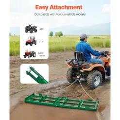 VEVOR Drag Harrow, 6 ft Heavy Duty Tow Behind Drag Harrow with Adjustable Bars & 72 in Chain, Driveway Grader Landscape Rake for ATV, UTV, Tractor, Mower Tow Behind Yard Lawn Leveling Tool