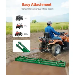 VEVOR Drag Harrow, 8 ft Heavy Duty Tow Behind Drag Harrow with Adjustable Bars & 72 in Chain, Driveway Grader Landscape Rake for ATV, UTV, Tractor, Mower Tow Behind Yard Lawn Leveling Tool