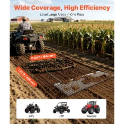 VEVOR Drag Harrow, 6 ft Tow-Behind Driveway Grader with Chain Harrow, Adjustable Width & 80lbs Load Capacity, Heavy Duty Lawn Leveling Rake, Fits ATVs UTVs Tractors, for Gravel Driveway Field
