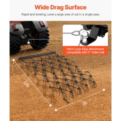 VEVOR Drag Harrow, 4 ft x 5.6 ft Durable Chain Harrow with 80 Sharp Teeth, Suitable for ATV UTV Tractor, Ideal for Soil Preparation, Seeding, Smoothing Landscapes, and Yard Gravel Driveway Maintenance