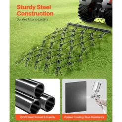 VEVOR Drag Harrow, 4 ft x 5.6 ft Durable Chain Harrow with 80 Sharp Teeth, Suitable for ATV UTV Tractor, Ideal for Soil Preparation, Seeding, Smoothing Landscapes, and Yard Gravel Driveway Maintenance