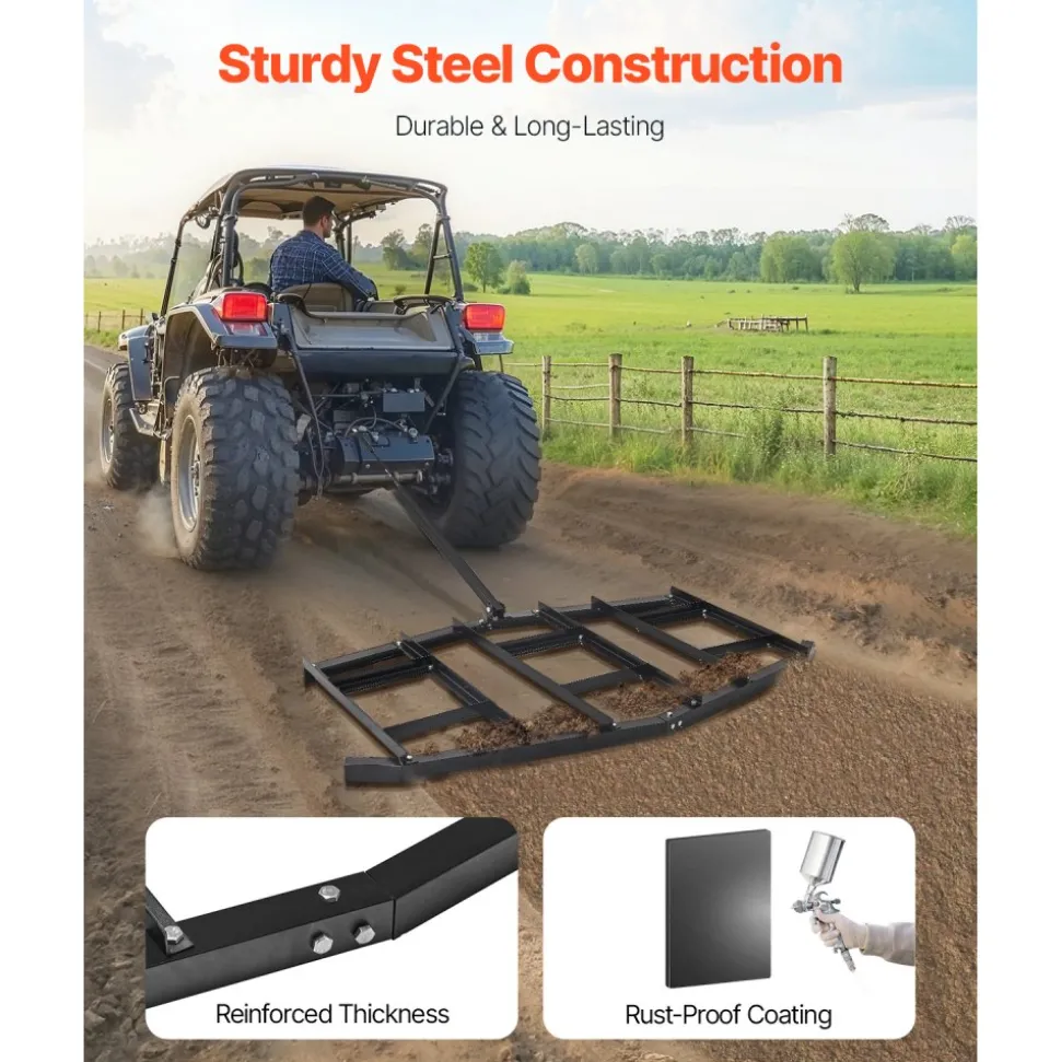 VEVOR Drag Harrow, 84" Width Tow Behind Drag Harrow, Q235 Steel Driveway Grader with Adjustable Bars & Pin Hitch, Support up to 50 lbs, Tractor Driveway Harrow for ATVs, UTVs, Garden Lawn Tractors