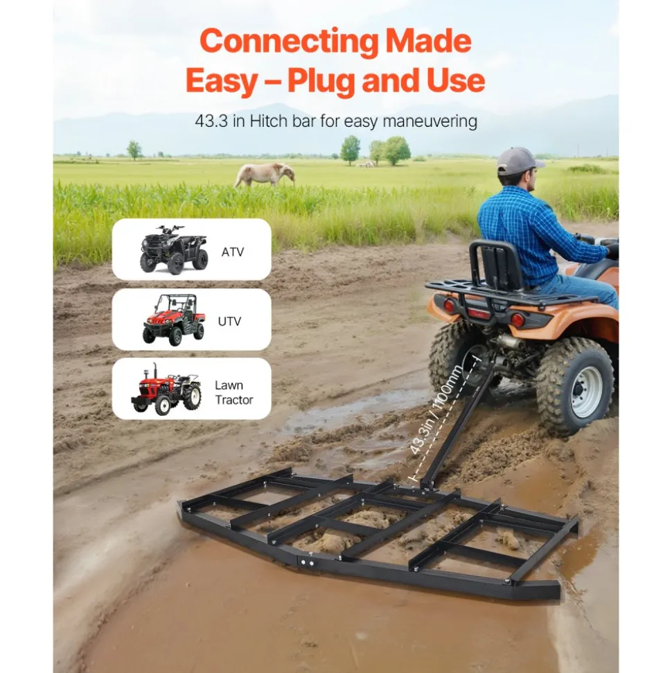 VEVOR Drag Harrow, 84" Width Tow Behind Drag Harrow, Q235 Steel Driveway Grader with Adjustable Bars & Pin Hitch, Support up to 50 lbs, Tractor Driveway Harrow for ATVs, UTVs, Garden Lawn Tractors