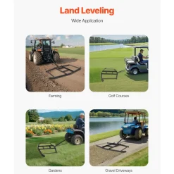 VEVOR Drag Harrow, 74" Width Tow Behind Drag Harrow, Q235 Steel Driveway Grader with Adjustable Bars & Pin Hitch, Support up to 50 lbs, Tractor Driveway Harrow for ATVs, UTVs, Garden Lawn Tractors