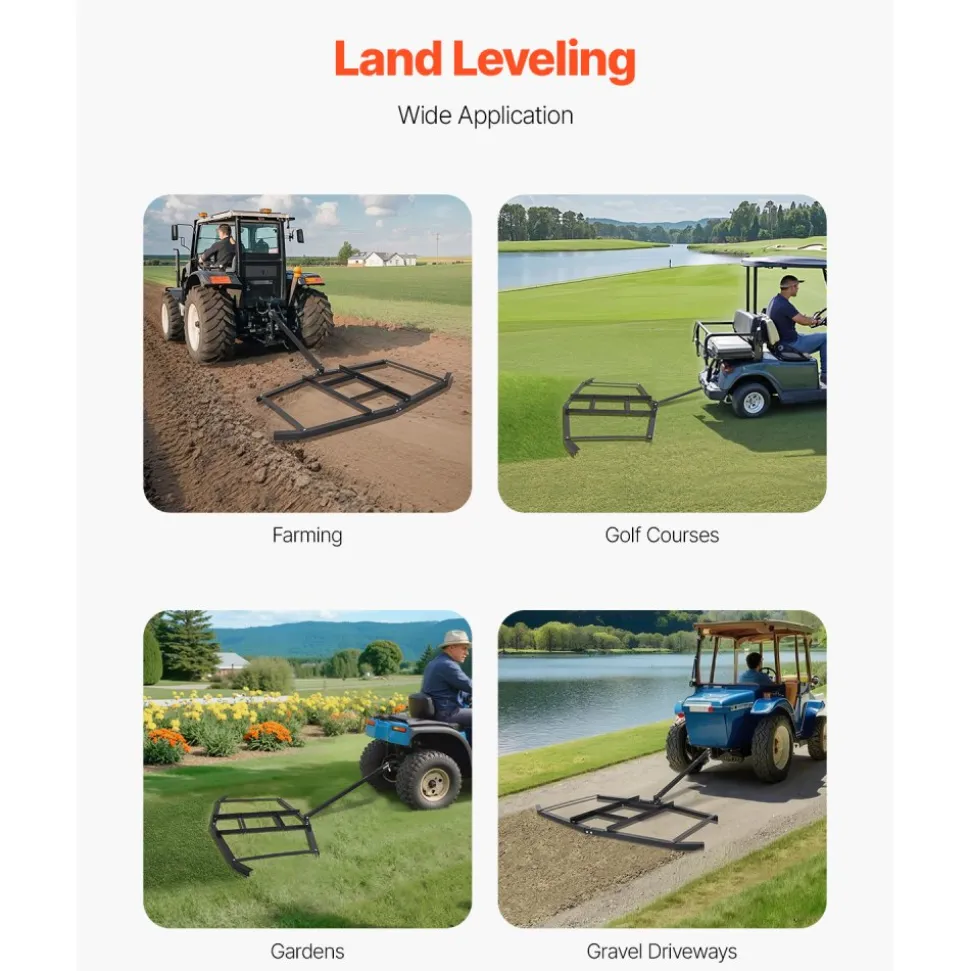 VEVOR Drag Harrow, 74" Width Tow Behind Drag Harrow, Q235 Steel Driveway Grader with Adjustable Bars & Pin Hitch, Support up to 50 lbs, Tractor Driveway Harrow for ATVs, UTVs, Garden Lawn Tractors