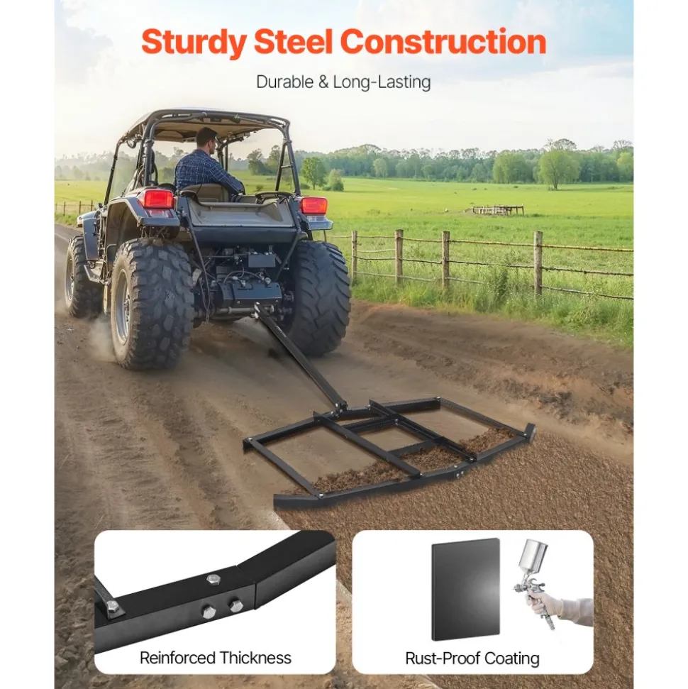 VEVOR Drag Harrow, 74" Width Tow Behind Drag Harrow, Q235 Steel Driveway Grader with Adjustable Bars & Pin Hitch, Support up to 50 lbs, Tractor Driveway Harrow for ATVs, UTVs, Garden Lawn Tractors