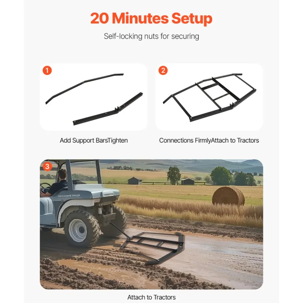 VEVOR Drag Harrow, 74" Width Tow Behind Drag Harrow, Q235 Steel Driveway Grader with Adjustable Bars & Pin Hitch, Support up to 50 lbs, Tractor Driveway Harrow for ATVs, UTVs, Garden Lawn Tractors
