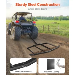 VEVOR Drag Harrow, 72" Width Tow Behind Drag Harrow, Q235 Steel Driveway Grader with Pin-Style Hitch, Driveway Tractor Gravel Level Driveway Grader for ATVs, UTV, Garden Lawn Tractors