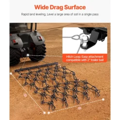 VEVOR Drag Harrow, 4 x 4 ft Durable Chain Harrow with 69 Sharp Teeth, Suitable for ATV UTV Tractor, Ideal for Soil Preparation, Seeding, Smoothing Landscapes, and Yard Gravel Driveway Maintenance