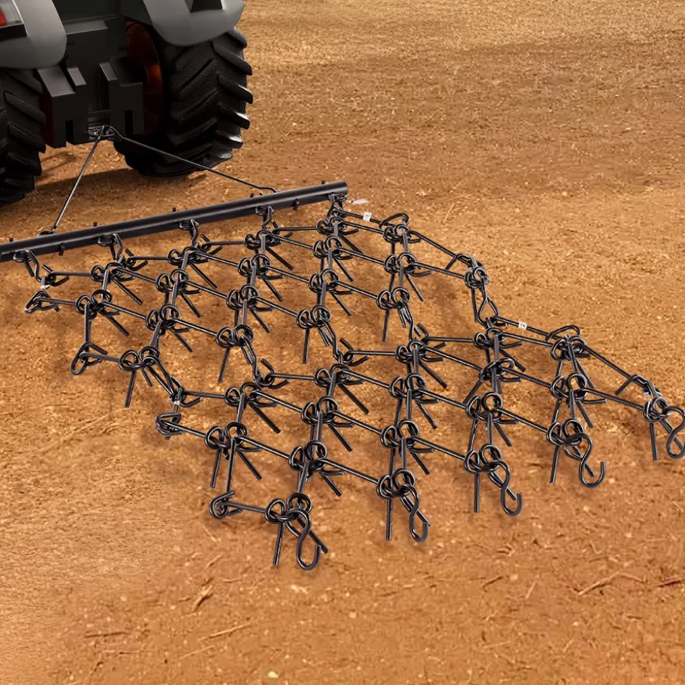 VEVOR Drag Harrow, 4 x 4 ft Durable Chain Harrow with 69 Sharp Teeth, Suitable for ATV UTV Tractor, Ideal for Soil Preparation, Seeding, Smoothing Landscapes, and Yard Gravel Driveway Maintenance