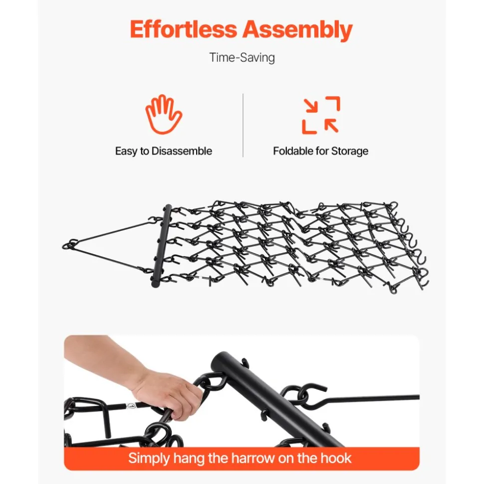 VEVOR Drag Harrow, 4 x 4 ft Durable Chain Harrow with 69 Sharp Teeth, Suitable for ATV UTV Tractor, Ideal for Soil Preparation, Seeding, Smoothing Landscapes, and Yard Gravel Driveway Maintenance