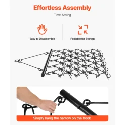 VEVOR Drag Harrow, 5 x 4.5 ft Durable Chain Harrow with 60 Sharp Teeth, Suitable for ATV UTV Tractor, Ideal for Soil Preparation, Seeding, Smoothing Landscapes, and Yard Gravel Driveway Maintenance