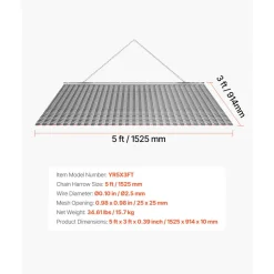 VEVOR Drag Harrow, 5 x 3 ft, High-Efficiency Chain Harrow Rake, ATVs UTVs Tractors Attachments, Durable Galvanized Steel Mesh Drag Mat with Towing Chain, for Gravel Driveway Ruts Farm Field Leveling