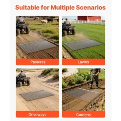 VEVOR Drag Harrow, 5 x 3 ft, High-Efficiency Chain Harrow Rake, ATVs UTVs Tractors Attachments, Durable Galvanized Steel Mesh Drag Mat with Towing Chain, for Gravel Driveway Ruts Farm Field Leveling