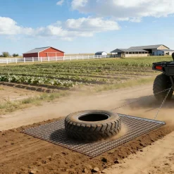 VEVOR Drag Harrow, 4 x 4 ft, High-Efficiency Chain Harrow Rake, ATVs UTVs Tractors Attachments, Durable Galvanized Steel Mesh Drag Mat with Towing Chain, for Gravel Driveway Ruts Farm Field Leveling