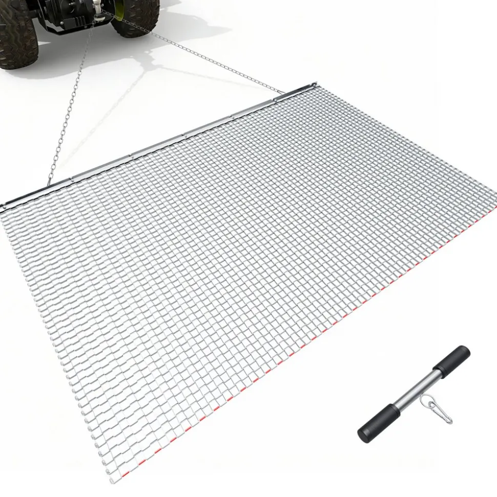 VEVOR Drag Harrow, 6.6 x 4 ft, High-Efficiency Chain Harrow Rake, ATVs UTVs Tractors Attachments, Durable Galvanized Steel Mesh Drag Mat with Towing Chain, for Gravel Driveway Ruts Farm Field Leveling
