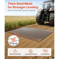 VEVOR Drag Harrow, 6.6 x 4 ft, High-Efficiency Chain Harrow Rake, ATVs UTVs Tractors Attachments, Durable Galvanized Steel Mesh Drag Mat with Towing Chain, for Gravel Driveway Ruts Farm Field Leveling