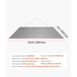 VEVOR Drag Harrow, 6.6 x 4 ft, High-Efficiency Chain Harrow Rake, ATVs UTVs Tractors Attachments, Durable Galvanized Steel Mesh Drag Mat with Towing Chain, for Gravel Driveway Ruts Farm Field Leveling