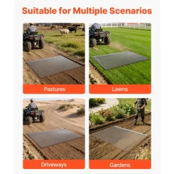 VEVOR Drag Harrow, 6.6 x 4 ft, High-Efficiency Chain Harrow Rake, ATVs UTVs Tractors Attachments, Durable Galvanized Steel Mesh Drag Mat with Towing Chain, for Gravel Driveway Ruts Farm Field Leveling