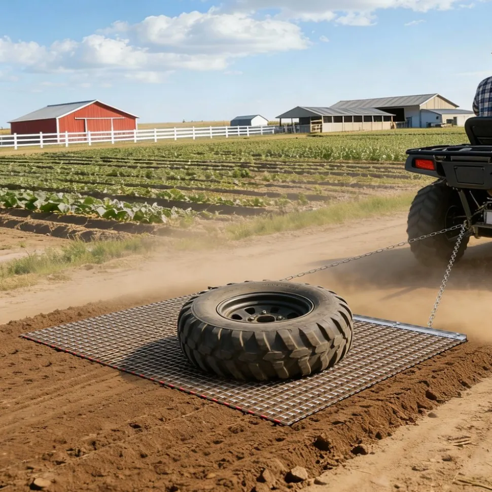 VEVOR Drag Harrow, 6 x 3 ft, High-Efficiency Chain Harrow Rake, ATVs UTVs Tractors Attachments, Durable Galvanized Steel Mesh Drag Mat with Towing Chain, for Gravel Driveway Ruts Farm Field Leveling