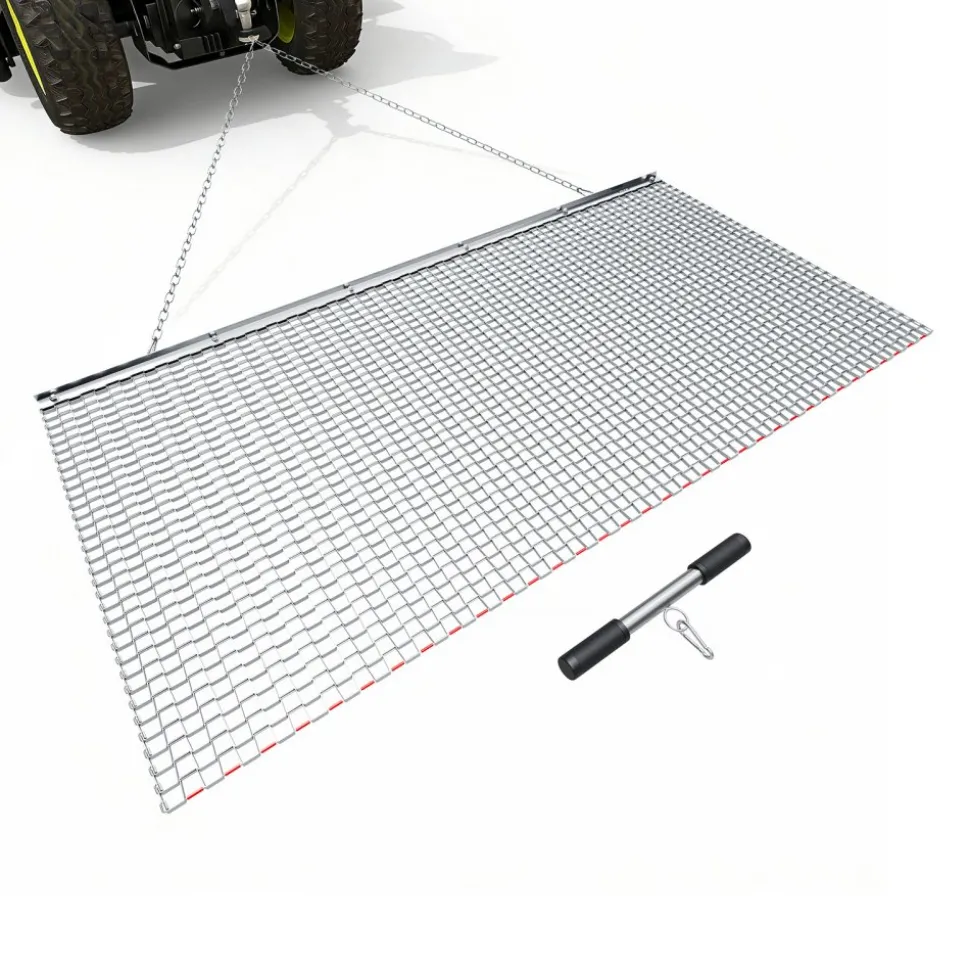 VEVOR Drag Harrow, 6 x 3 ft, High-Efficiency Chain Harrow Rake, ATVs UTVs Tractors Attachments, Durable Galvanized Steel Mesh Drag Mat with Towing Chain, for Gravel Driveway Ruts Farm Field Leveling