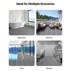 VEVOR Drainage Mat, 3 x 50 ft, PVC Non Slip Commercial Floor Mat, Wet Area Water Drain Splash Matting Hollow Doormat Roll, for Outdoor Indoor Restaurant Swimming Pool Patio Bathroom Washroom, Black