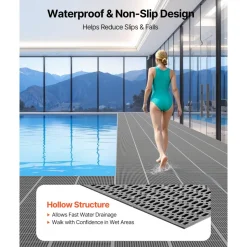 VEVOR Drainage Mat, 3 x 50 ft, PVC Non Slip Commercial Floor Mat, Wet Area Water Drain Splash Matting Hollow Doormat Roll, for Outdoor Indoor Restaurant Swimming Pool Patio Bathroom Washroom, Black