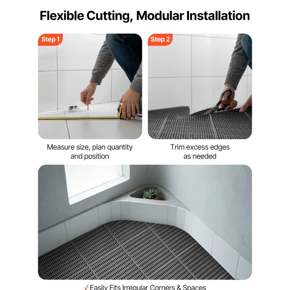 VEVOR Drainage Mat, 3 x 50 ft, PVC Non Slip Commercial Floor Mat, Wet Area Water Drain Splash Matting Hollow Doormat Roll, for Outdoor Indoor Restaurant Swimming Pool Patio Bathroom Washroom, Black