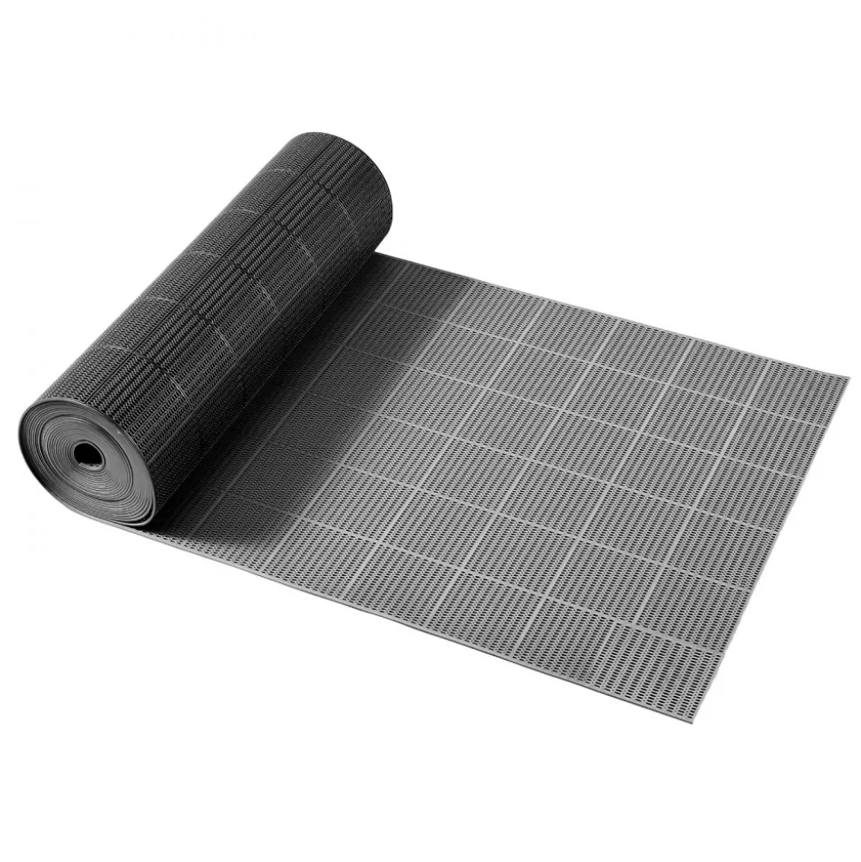 VEVOR Drainage Mat, 3 x 50 ft, PVC Non Slip Commercial Floor Mat, Wet Area Water Drain Splash Matting Hollow Doormat Roll, for Outdoor Indoor Restaurant Swimming Pool Patio Bathroom Washroom, Black
