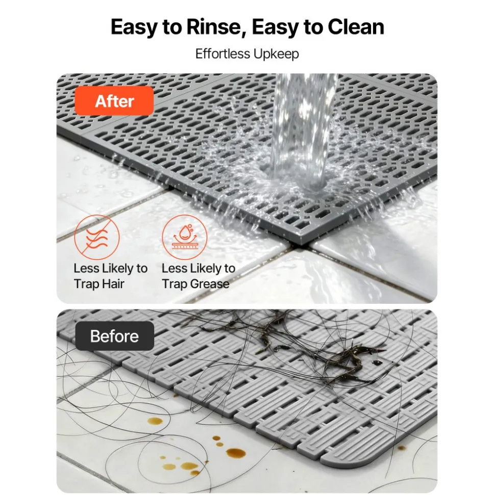 VEVOR Drainage Mat, 3 x 50 ft, PVC Non Slip Commercial Floor Mat, Wet Area Water Drain Splash Matting Hollow Doormat Roll, for Outdoor Indoor Restaurant Swimming Pool Patio Bathroom Washroom, Black
