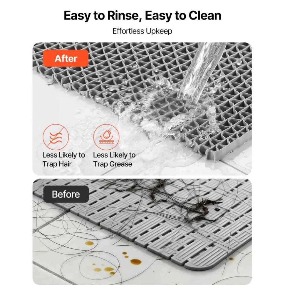 VEVOR Drainage Mat, 3 x 16.4 ft, PVC Non Slip Commercial Floor Mat, Wet Area Water Drain Splash Matting Hollow Doormat Roll, for Outdoor Indoor Restaurant Swimming Pool Patio Bathroom Washroom, Gray