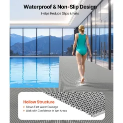 VEVOR Drainage Mat, 3 x 16.4 ft, PVC Non Slip Commercial Floor Mat, Wet Area Water Drain Splash Matting Hollow Doormat Roll, for Outdoor Indoor Restaurant Swimming Pool Patio Bathroom Washroom, Gray