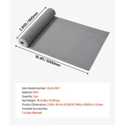 VEVOR Drainage Mat, 3 x 16.4 ft, PVC Non Slip Commercial Floor Mat, Wet Area Water Drain Splash Matting Hollow Doormat Roll, for Outdoor Indoor Restaurant Swimming Pool Patio Bathroom Washroom, Gray