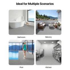 VEVOR Drainage Mat, 3 x 16.4 ft, PVC Non Slip Commercial Floor Mat, Wet Area Water Drain Splash Matting Hollow Doormat Roll, for Outdoor Indoor Restaurant Swimming Pool Patio Bathroom Washroom, Gray