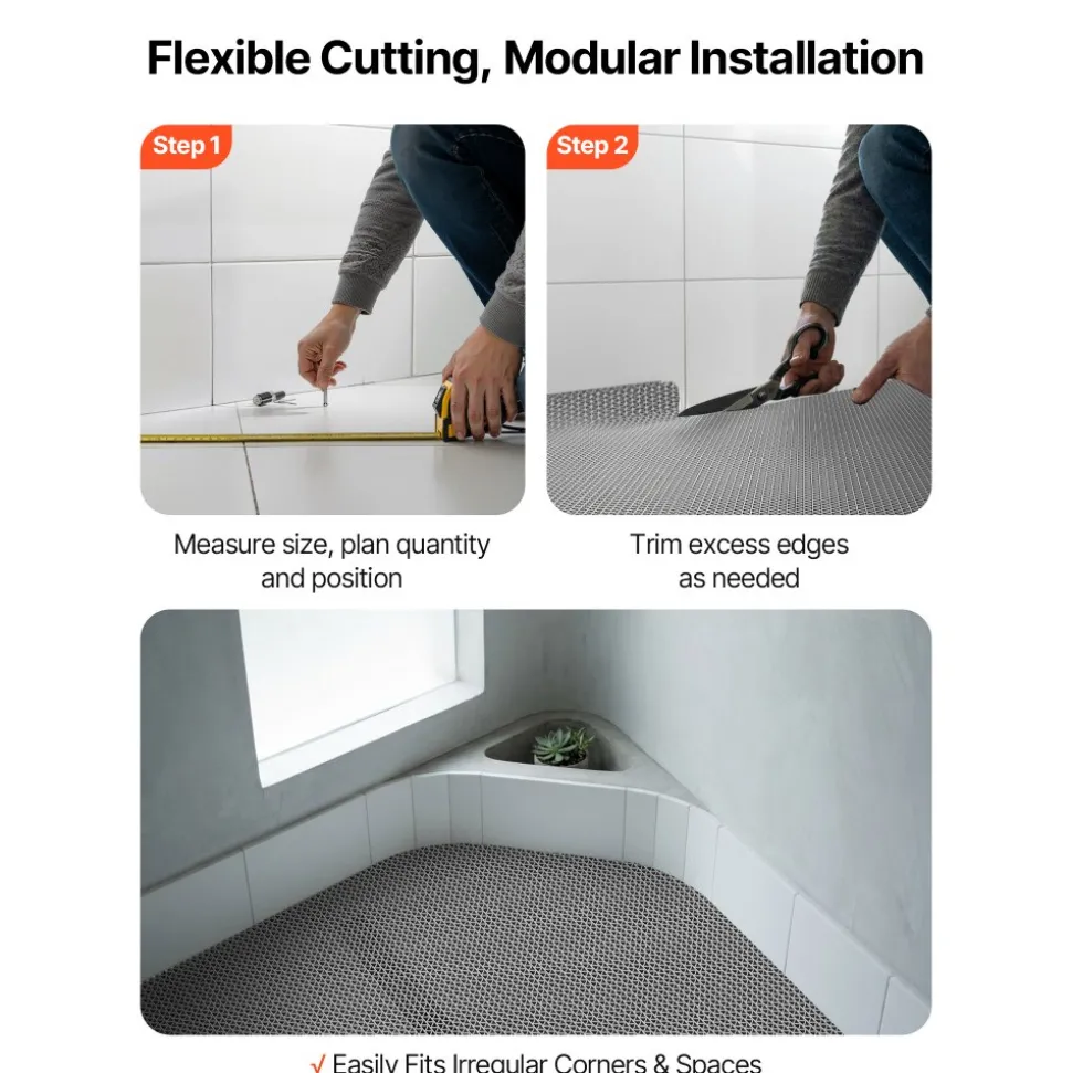 VEVOR Drainage Mat, 3 x 16.4 ft, PVC Non Slip Commercial Floor Mat, Wet Area Water Drain Splash Matting Hollow Doormat Roll, for Outdoor Indoor Restaurant Swimming Pool Patio Bathroom Washroom, Gray
