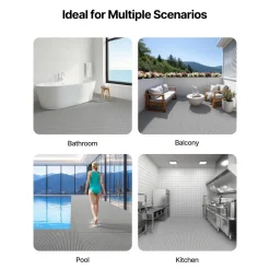 VEVOR Drainage Mat, 3 x 10 ft, PVC Non Slip Commercial Floor Mat, Wet Area Water Drain Splash Matting Hollow Doormat Roll, for Outdoor Indoor Restaurant Swimming Pool Patio Bathroom Washroom, Gray