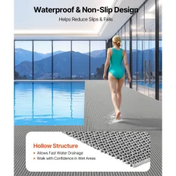 VEVOR Drainage Mat, 3 x 10 ft, PVC Non Slip Commercial Floor Mat, Wet Area Water Drain Splash Matting Hollow Doormat Roll, for Outdoor Indoor Restaurant Swimming Pool Patio Bathroom Washroom, Gray
