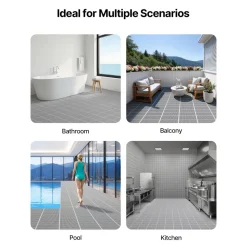 VEVOR Drainage Mat, 3 x 50 ft, PVC Non Slip Commercial Floor Mat, Wet Area Water Drain Splash Matting Hollow Doormat Roll, for Outdoor Indoor Restaurant Swimming Pool Patio Bathroom Washroom, Gray