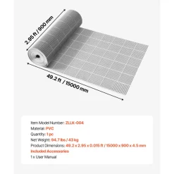 VEVOR Drainage Mat, 3 x 50 ft, PVC Non Slip Commercial Floor Mat, Wet Area Water Drain Splash Matting Hollow Doormat Roll, for Outdoor Indoor Restaurant Swimming Pool Patio Bathroom Washroom, Gray