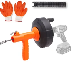 VEVOR Drain Auger 25Ft, Plumbing Snake Auto Feed, Plumbers Snake with Drill Attachment, Pipe Snake Drain Clog Remover for Kitchen Bathroom Shower Sink with Protective Hose and Gloves