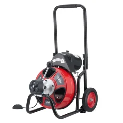 VEVOR Drain Cleaner Machine 100 FT x 3/8 Inch, Auto Feed Sewer Snake Auger on Wheels, Portable Drain Cleaning Machine with 4 Cutters & Air-activated Foot Switch for 2