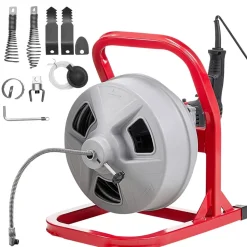 VEVOR Drain Cleaner Machine 50 FT x 5/16 Inch, Sewer Snake Auger with 228RPM Electric Drill, Manual Feed Drain Cleaning Machine with 6 Cutters & Air-activated Foot Switch for 2" to 4" Pipes