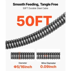 VEVOR Drain Cleaner Machine 66FT x 5/8 Inch, 250W Electric Sewer Snake Auger Manual Feed - with 2 Sectional Steel Cables (66' x 5/8