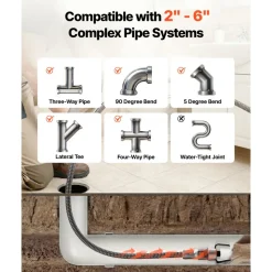 VEVOR Drain Cleaner Machine 75 FT x 1/2 Inch, Auto Feed Sewer Snake Auger, Portable Drain Cleaning Machine with Climbing Wheels, Adjustable Drum, 8 Cutters & Foot Switch for 2" to 6" Pipes