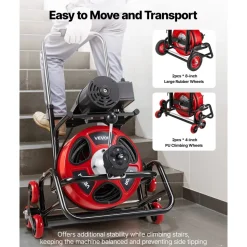 VEVOR Drain Cleaner Machine 75 FT x 1/2 Inch, Auto Feed Sewer Snake Auger, Portable Drain Cleaning Machine with Climbing Wheels, Adjustable Drum, 8 Cutters & Foot Switch for 2